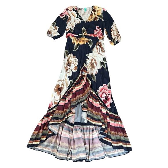 Anthropologie Farm Rio Layla Floral Ruffle Maxi Wrap Dress Size XXS Petite - Picture 13 of 14